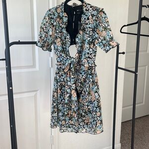 New ASOS Design Tie Front Mini Dress Ruffle Feminine Floral Black Blue Multi 8